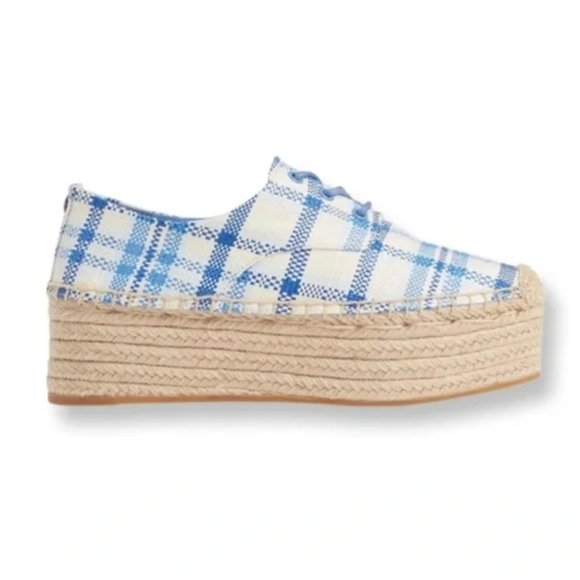 NWOT New Tory Burch Florence Plaid Cavas Basketweave Espadrille Platform Wedge - Picture 1 of 8